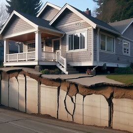Cracked foundation and sloped porch on an older home in Everett, WA