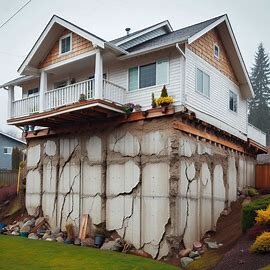 Tacoma house with visible foundation cracks and settling structure