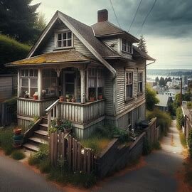 A modest house in Hilltop Tacoma WA with peeling paint and boarded windows