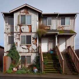 Townhouse in Tacoma WA with faded paint and neglected HOA-required maintenance