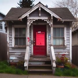 Tacoma WA house with red "Lien Warning" notice taped to front door