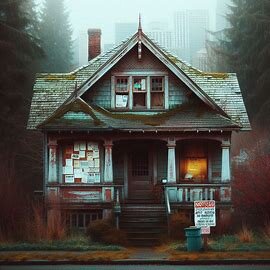 Tacoma home with an overgrown yard and a posted legal notice near the front door