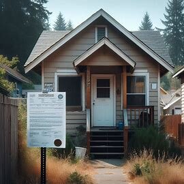 Wenatchee house with a notice posted on the door, indicating legal or financial issues