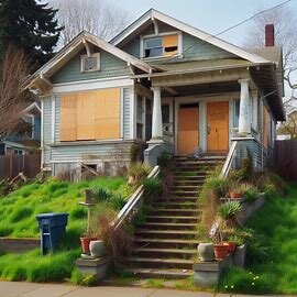 Vacant Everett home with boarded windows and overgrown lawn, suspected of being occupied by squatters