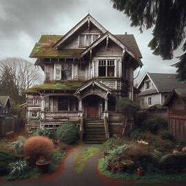 Vacant inherited home in Everett WA with weathered siding and overgrown bushes