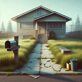 A dated Everett home with an overgrown lawn and a mailbox overflowing with mail, signaling an inherited or vacant status