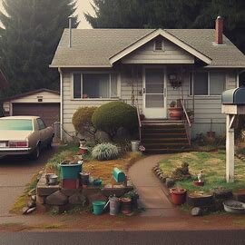 A quiet Everett home with an old mailbox and overgrown bushes, indicating an inherited property