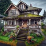 Inherited home in Everett WA with older architecture and an overgrown front lawn