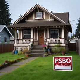An older Everett home with a “For Sale By Owner” sign and personal belongings still visible through the front window