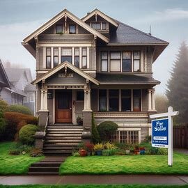 A well-kept Everett WA house with a “For Sale” sign and overgrown front yard