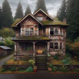 A Tacoma WA home with dated architecture and an overgrown yard