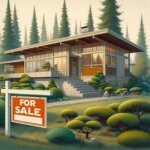 A cozy inherited home in Washington surrounded by trees with a “For Sale” sign in the front yard