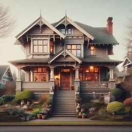 Older Tacoma house with overgrown bushes and for-sale sign out front