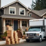 Everett home with a moving truck in the driveway and boxes stacked on the porch