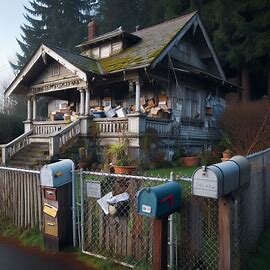 Tacoma WA home with boarded windows and mailbox overflowing with unpaid notices