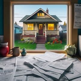 Everett home with past-due mortgage bills stacked on a wooden table