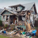 Everett WA house with exposed framing and half-demolished siding