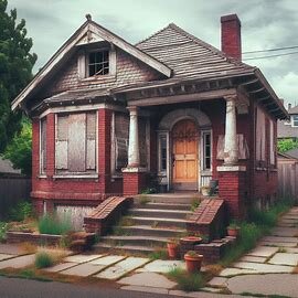 Old brick home in New Tacoma WA showing signs of neglect and age