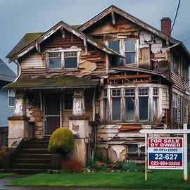 Everett home with peeling paint and sagging roof