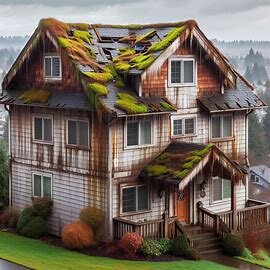Everett WA house with aging, curling shingles and moss-covered roof