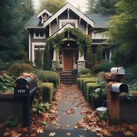 Empty Washington home with a mailbox full of mail, seen from a distance