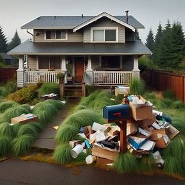 Vacant Everett house with a full mailbox and overgrown grass, suggesting absentee ownership