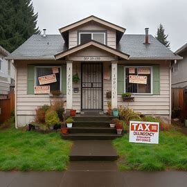 Everett house with a red “Delinquent Taxes” notice posted on the front door