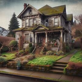 Older home in Tacoma WA with overgrown yard, likely part of a probate estate