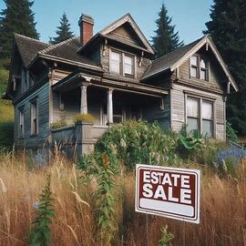 Washington home with “estate sale” sign and overgrown yard showing signs of vacancy