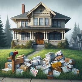 A quiet Everett home with an overgrown lawn and mailbox full of notices, representing an inherited property in probate