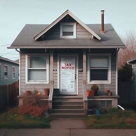Everett home with an overgrown lawn and a delinquent tax notice posted on the door