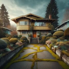 Older home in North End Tacoma WA with weathered exterior and worn driveway