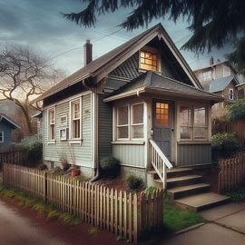 A South Tacoma WA home with a small porch and mature trees, ready for a cash buyer