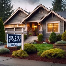 Washington State home for sale by owner with a simple yard sign in the lawn