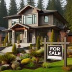 Modern home in Washington State with For Sale sign and lush landscape