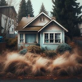 Everett WA home near Silver Lake with overgrown shrubs and signs of deferred maintenance
