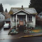 Worn-down home in South Tacoma with boarded windows and cracked driveway