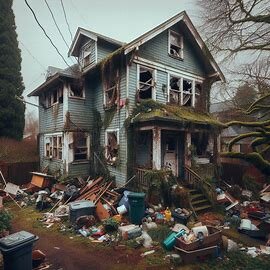 Vacant Tacoma home with broken window and overgrown lawn, possibly occupied by squatters
