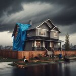 Everett house with missing shingles and blue tarp on the roof after storm damage