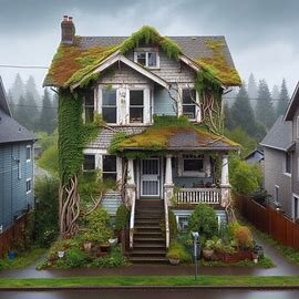Tacoma house with weathered siding and untamed lawn, for sale as-is