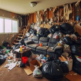 Rental home in Tacoma with garbage and broken fixtures left behind by former tenants