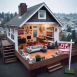 Empty Tacoma home with a “for sale” sign in the yard after a divorce settlement