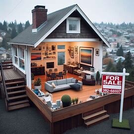 Empty Tacoma home with a “for sale” sign in the yard after a divorce settlement