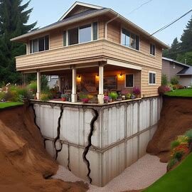 Home in Tacoma WA with visible foundation cracks and uneven settling