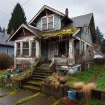 Tacoma home with tall grass, chipped paint, and visible exterior damage