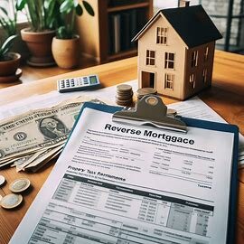 Reverse mortgage documents and housing paperwork spread out on a table in a Tacoma home