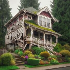 Old Tacoma home with peeling paint and sagging porch steps sold as-is