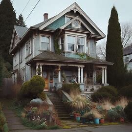 Vacant home in Tacoma with boarded windows and dry landscaping