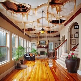 Tacoma home interior with visible water stains on the ceiling and peeling drywall