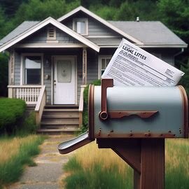 Everett home with overgrown yard and a legal notice in the mailbox, representing title issues